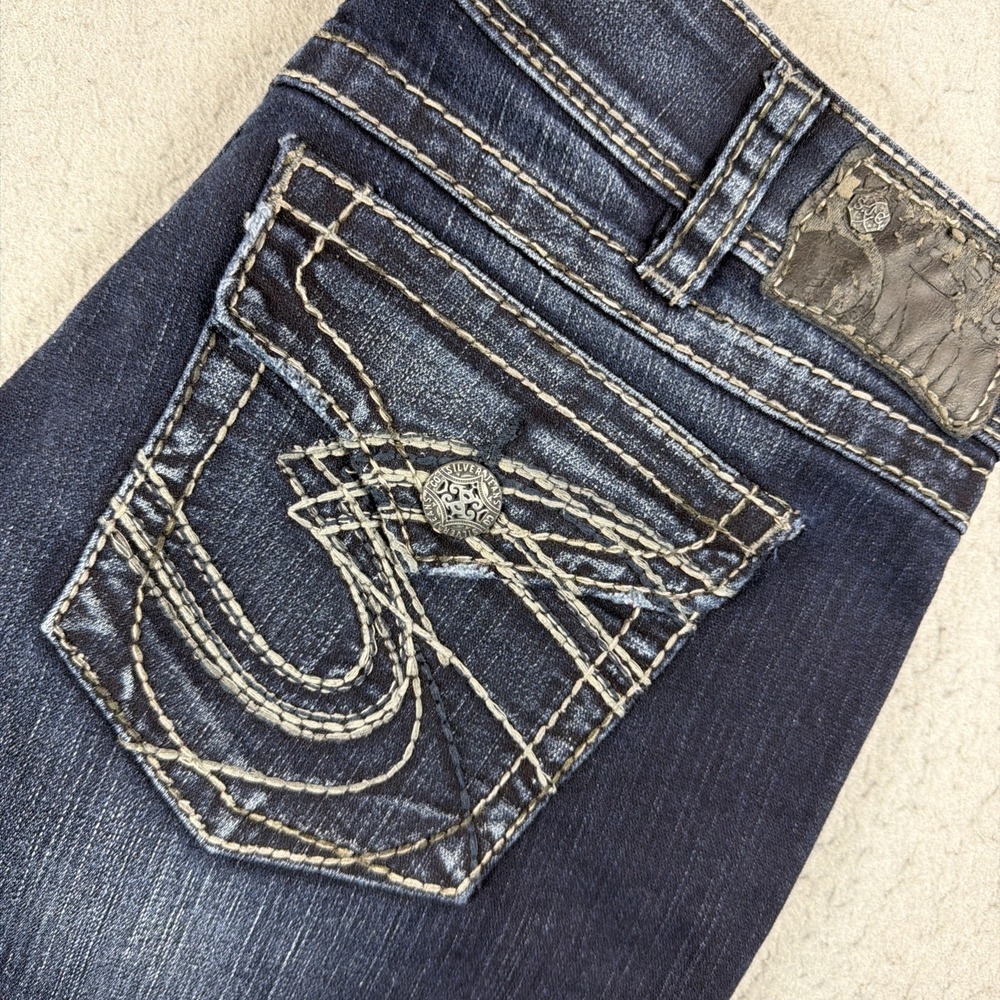 Silver Jeans Suki Surplus Women 31x32 Blue Bootcut Dark Washed Flap Pockets